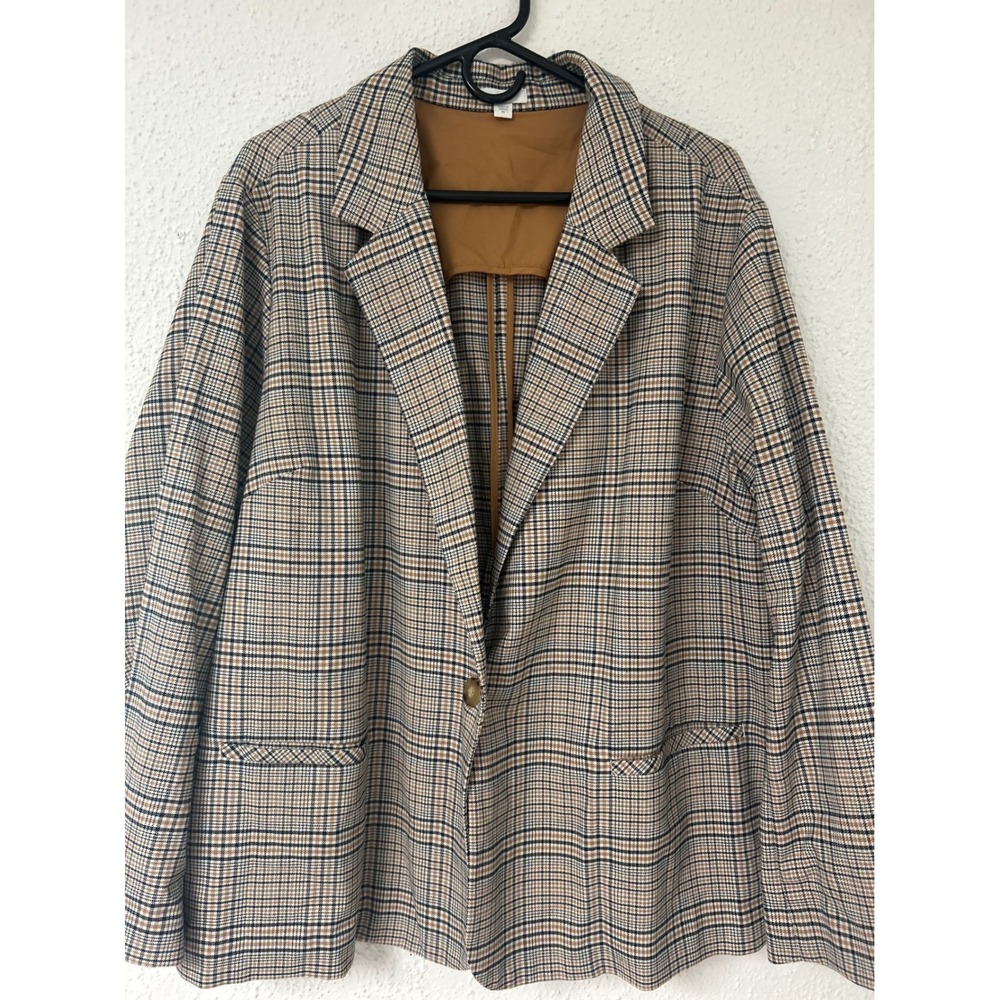 J. Jill Women Plus Size 2X Brown Plaid Single Button Blazer Jacket